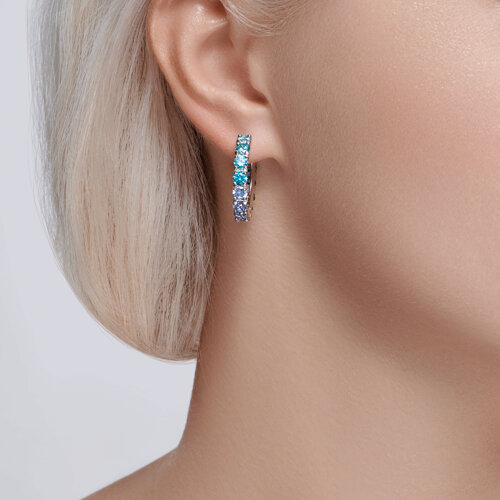 Cercei Creole din argint  cu pietre Cubic Zirconia Colorat
