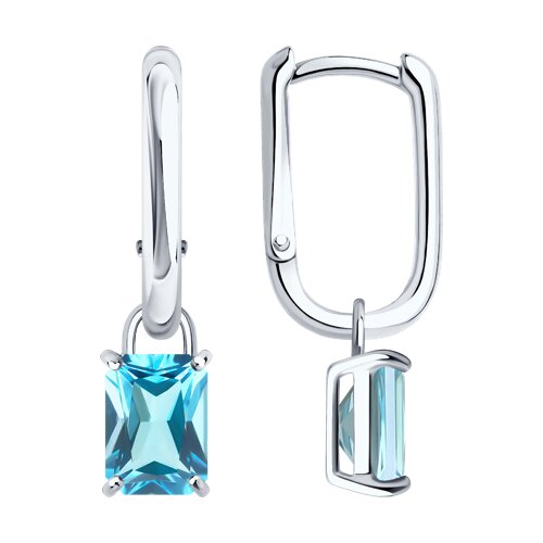 Cercei Creole din argint  cu pietre Topaz albastru