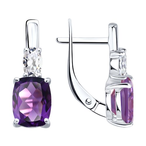Серьги из серебра с камнями Фианит, Аметист