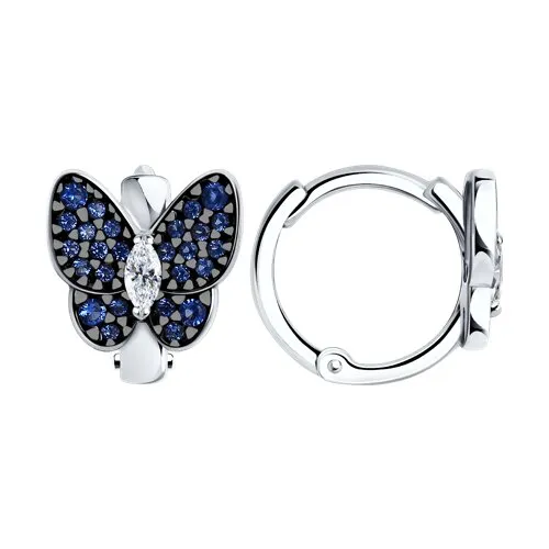 Cercei Creole din argint cu Cubic Zirconia Incolor, Cubic Zirconia Albastru Safir
