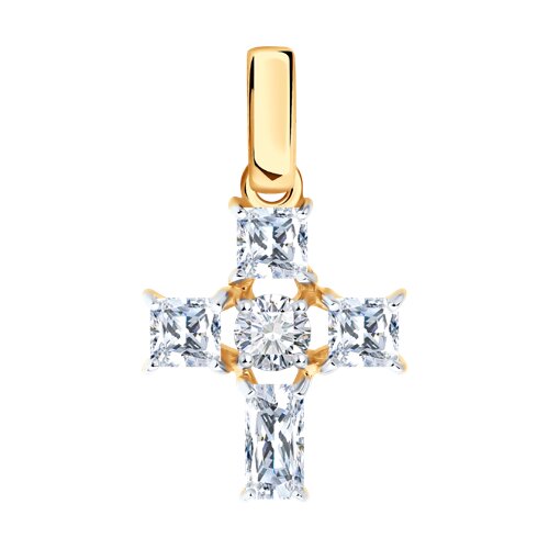 Крестик из красного золота с камнями Фианит