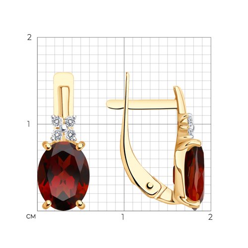 Cercei din aur roșu cu pietre Cubic Zirconia Incolor, Granat