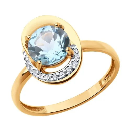 Inel din aur roșu cu Cubic Zirconia Incolor, Topaz albastru