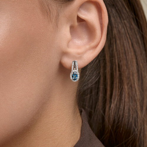 Cercei din aur alb cu pietre Cubic Zirconia Incolor, Topaz London