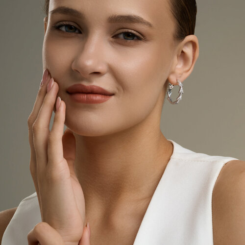 Cercei Creole din argint  cu pietre Cubic Zirconia Incolor