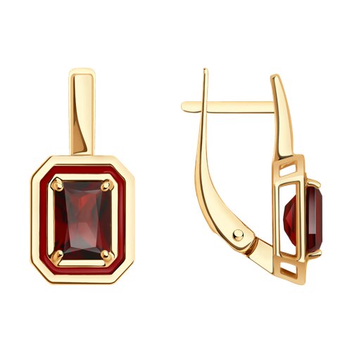 Cercei din aur roșu cu pietre Granat, Emailare