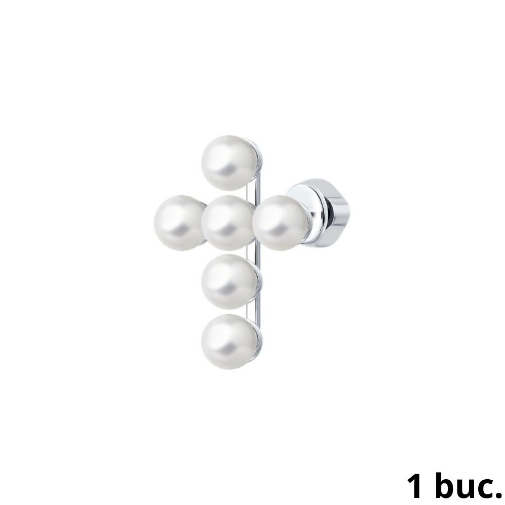 Серьга Одиночная из серебра с камнями Жемчуг имит.