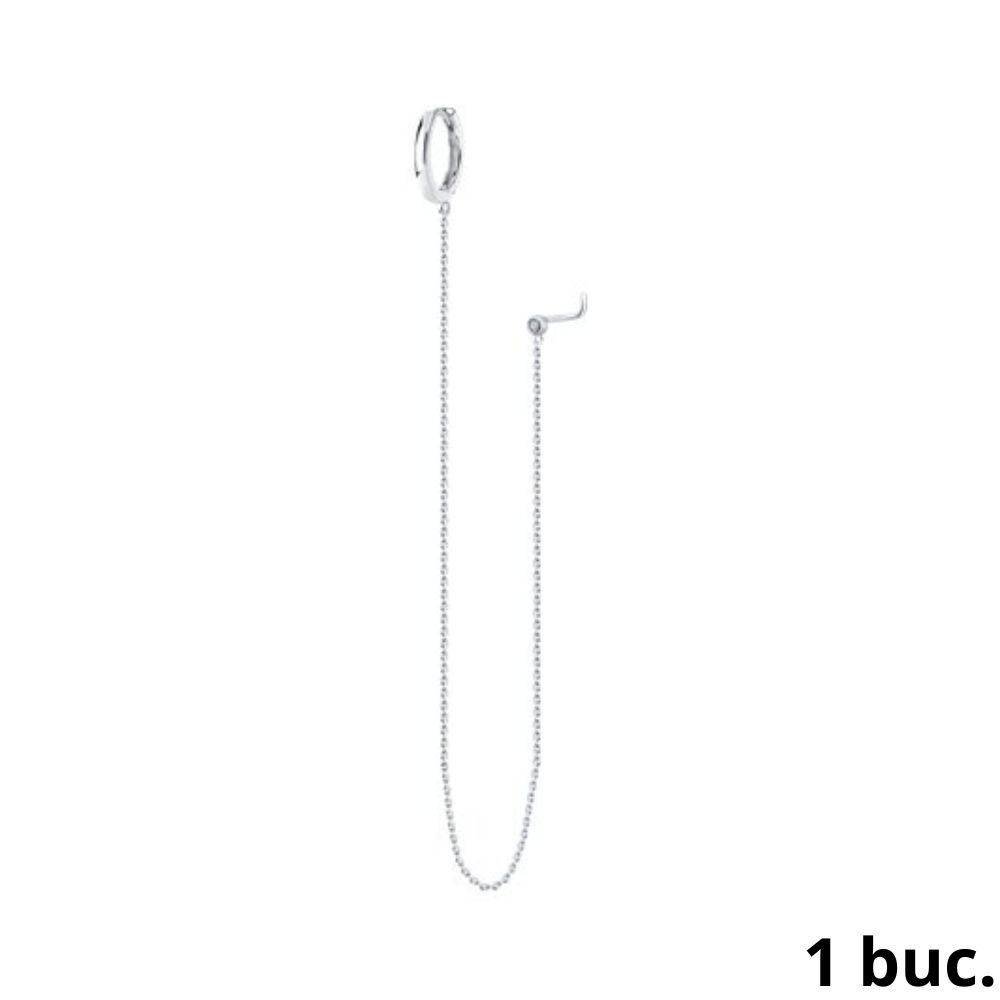 Серьга Одиночная из серебра с камнями Фианит