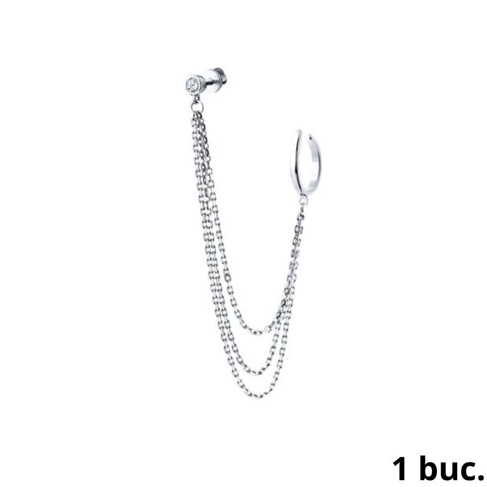 Серьга Одиночная из серебра с камнями Фианит