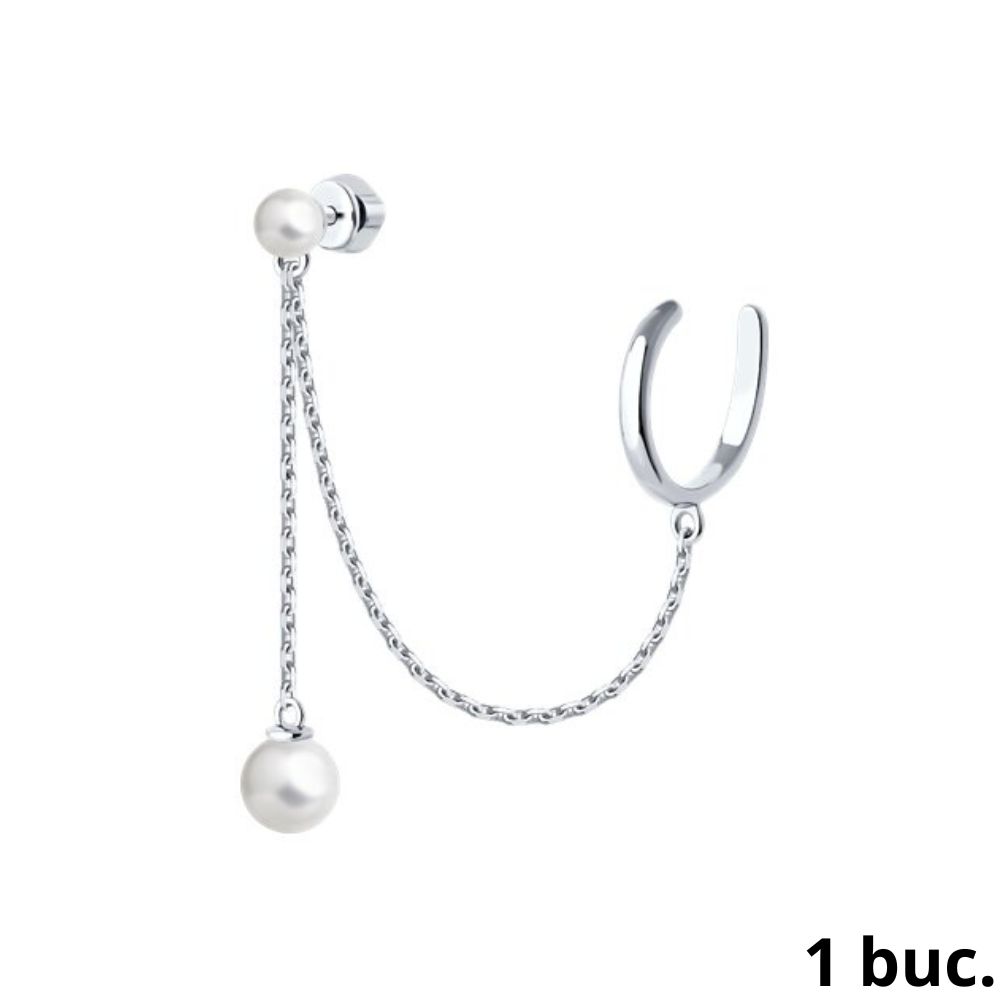 Серьга Одиночная из серебра с камнями Жемчуг имит.