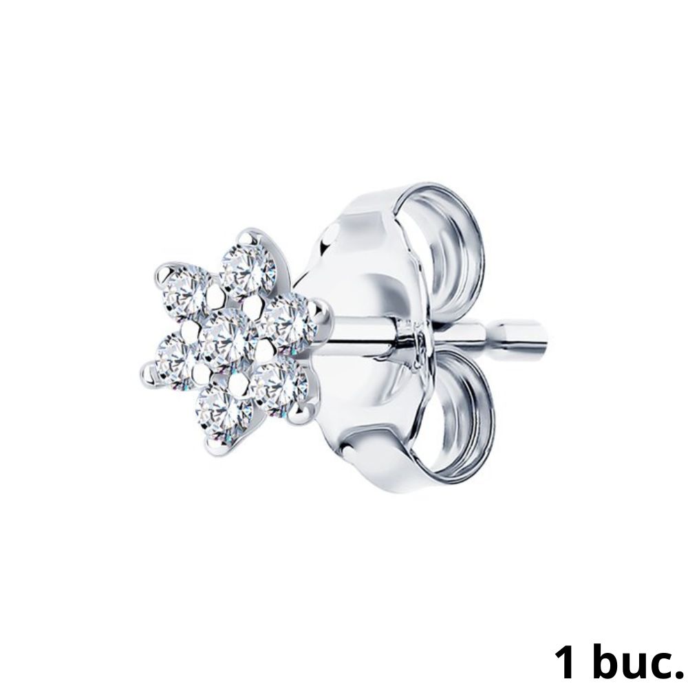 Серьга Одиночная из серебра с камнями Фианит