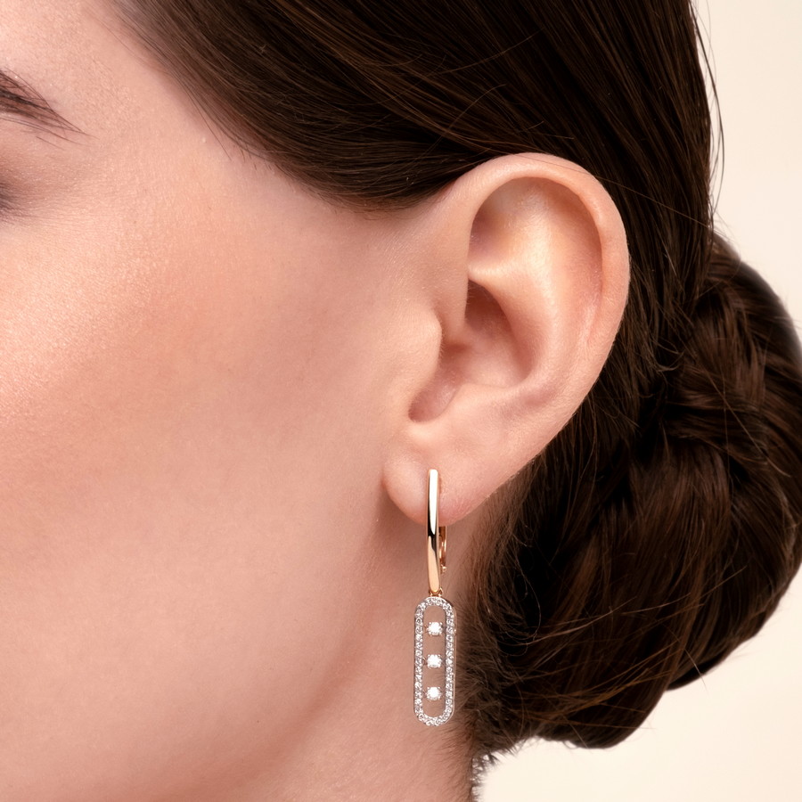 Cercei Suspendați din aur roșu cu pietre Diamant