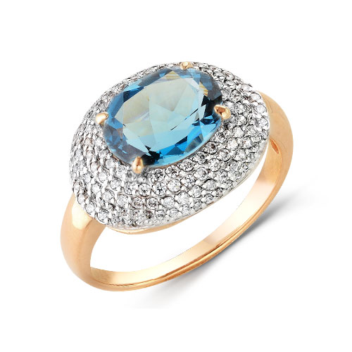 Inel din aur roșu cu pietre Cubic Zirconia Incolor, Cubic Zirconia Albastru Safir