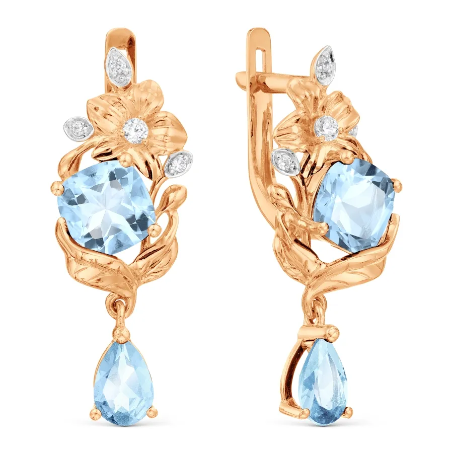 Cercei Suspendați din aur roșu cu Cubic Zirconia Incolor, Topaz