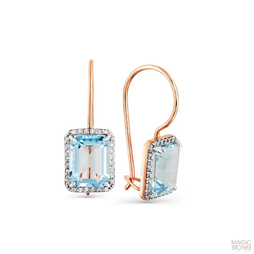 Cercei din aur roșu cu pietre Cubic Zirconia Incolor, Topaz Swiss