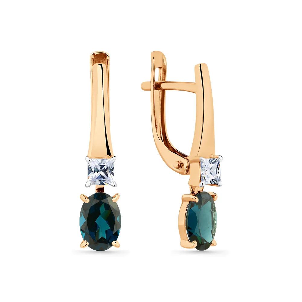 Cercei Suspendați din aur roșu cu Cubic Zirconia Incolor, Topaz London