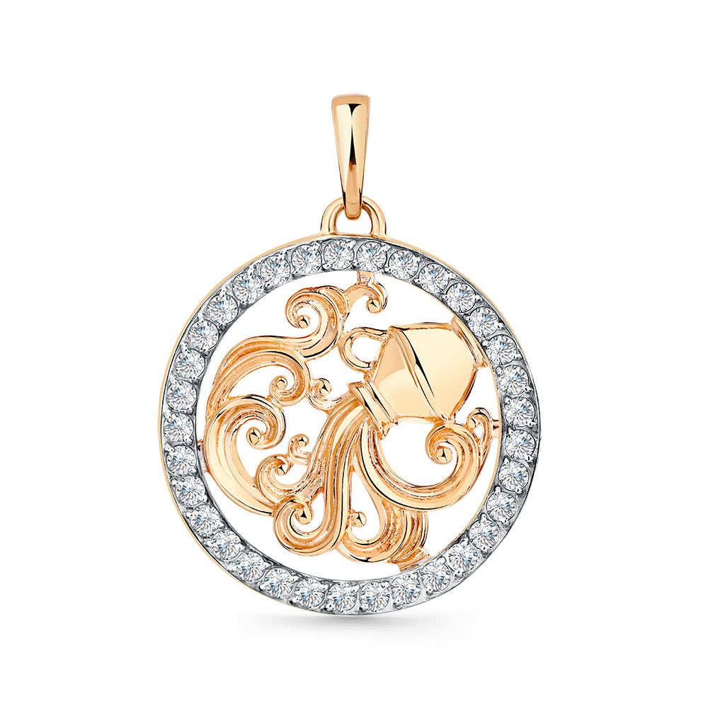 Pandantiv din aur roșu cu pietre Cubic Zirconia Incolor