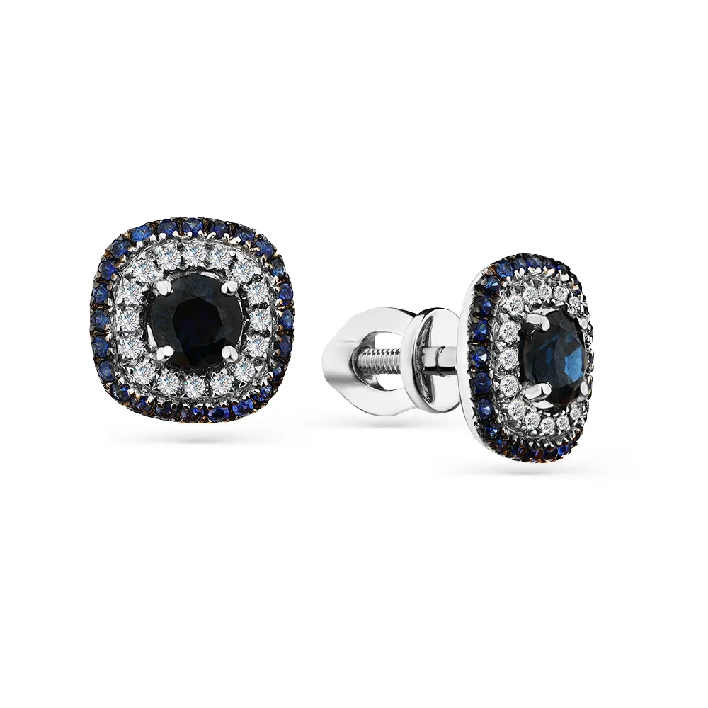 Cercei Pusete din aur alb cu Diamant, Safir