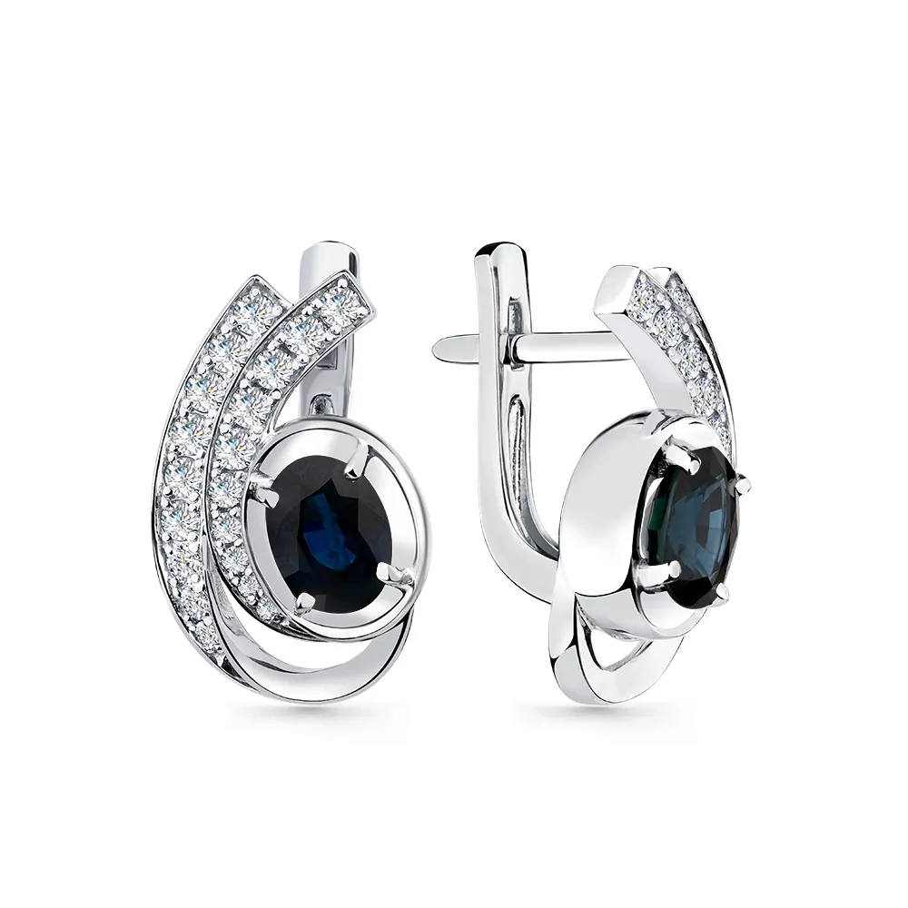 Cercei din aur alb cu Diamant, Safir