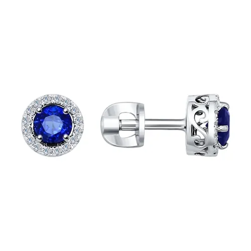 Cercei Pusete din aur alb cu Diamant, Safir