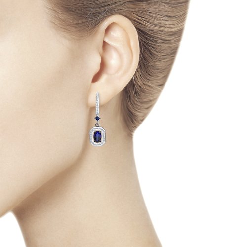 Серьги Длинные из белого золота с камнями Бриллиант, Сапфир