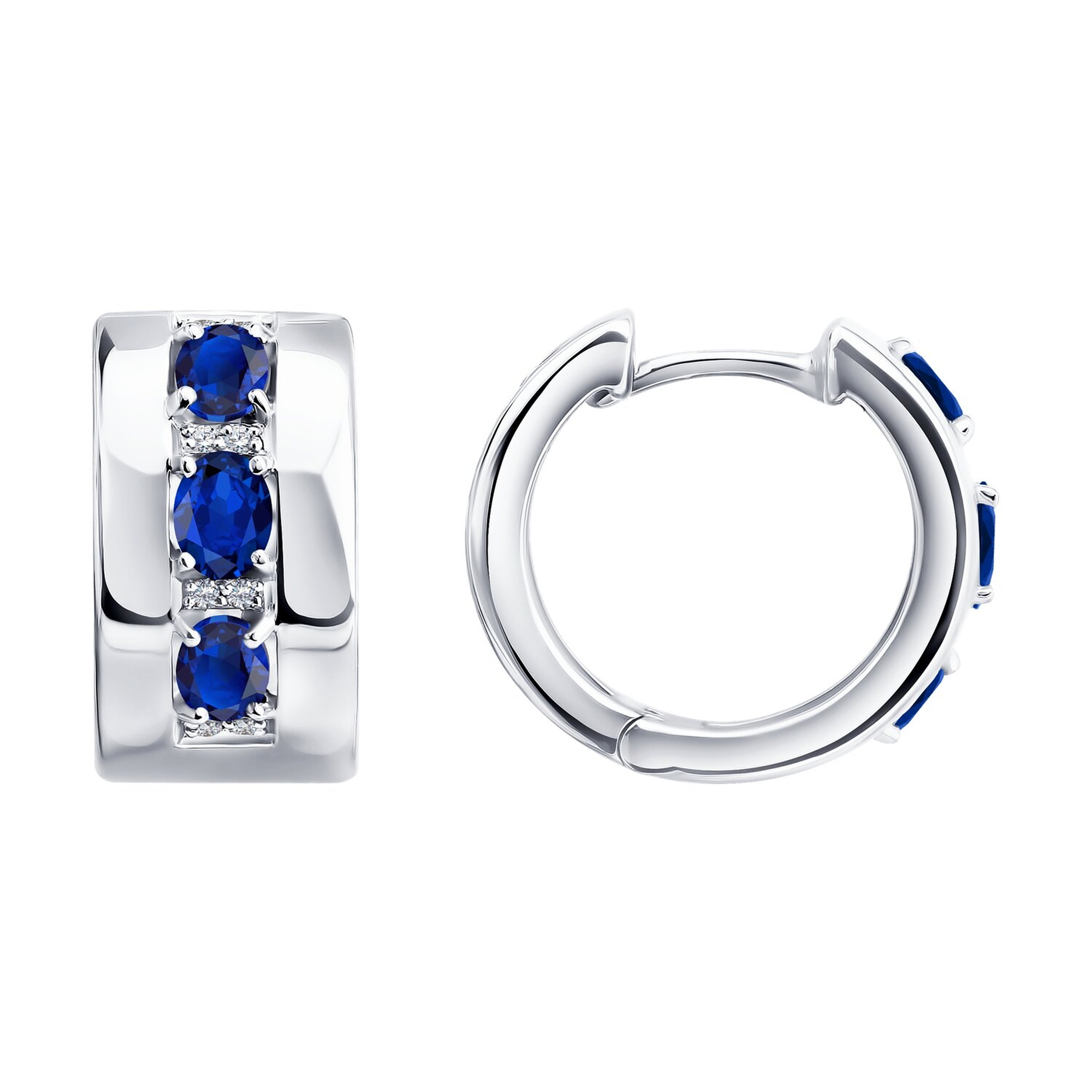 Cercei Creole din aur alb cu pietre Diamant, Safir