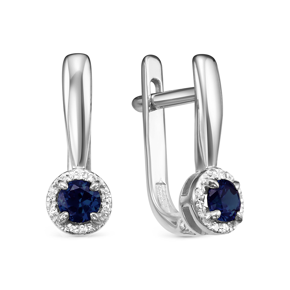 Cercei din aur alb cu pietre Diamant, Safir