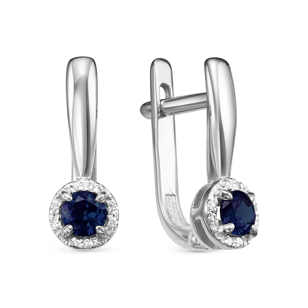 Cercei din aur alb cu Diamant, Safir