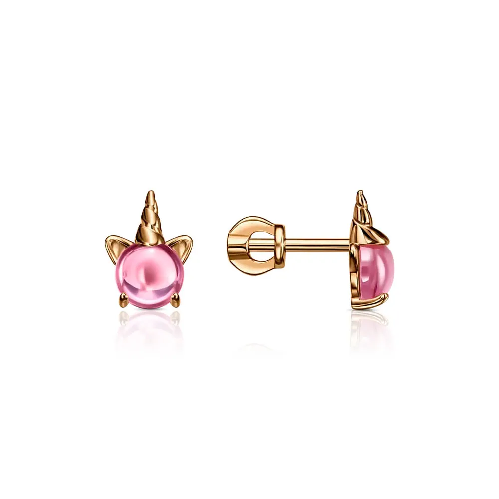 Cercei Pusete din aur roșu cu Cubic Zirconia Roz