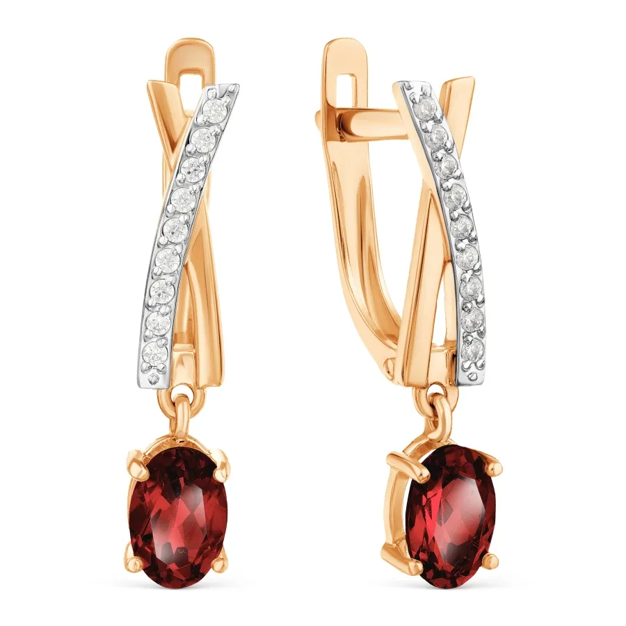 Cercei Suspendați din aur roșu cu Cubic Zirconia Incolor, Granat