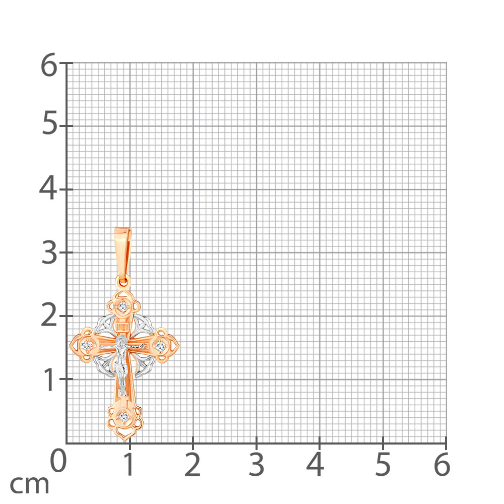 Cruce din aur roșu cu pietre Cubic Zirconia Incolor