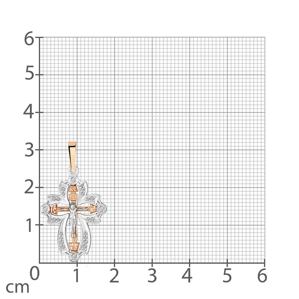 Cruce din aur alb și roșu cu pietre Cubic Zirconia Incolor