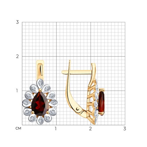 Cercei din aur roșu cu pietre Diamant, Granat