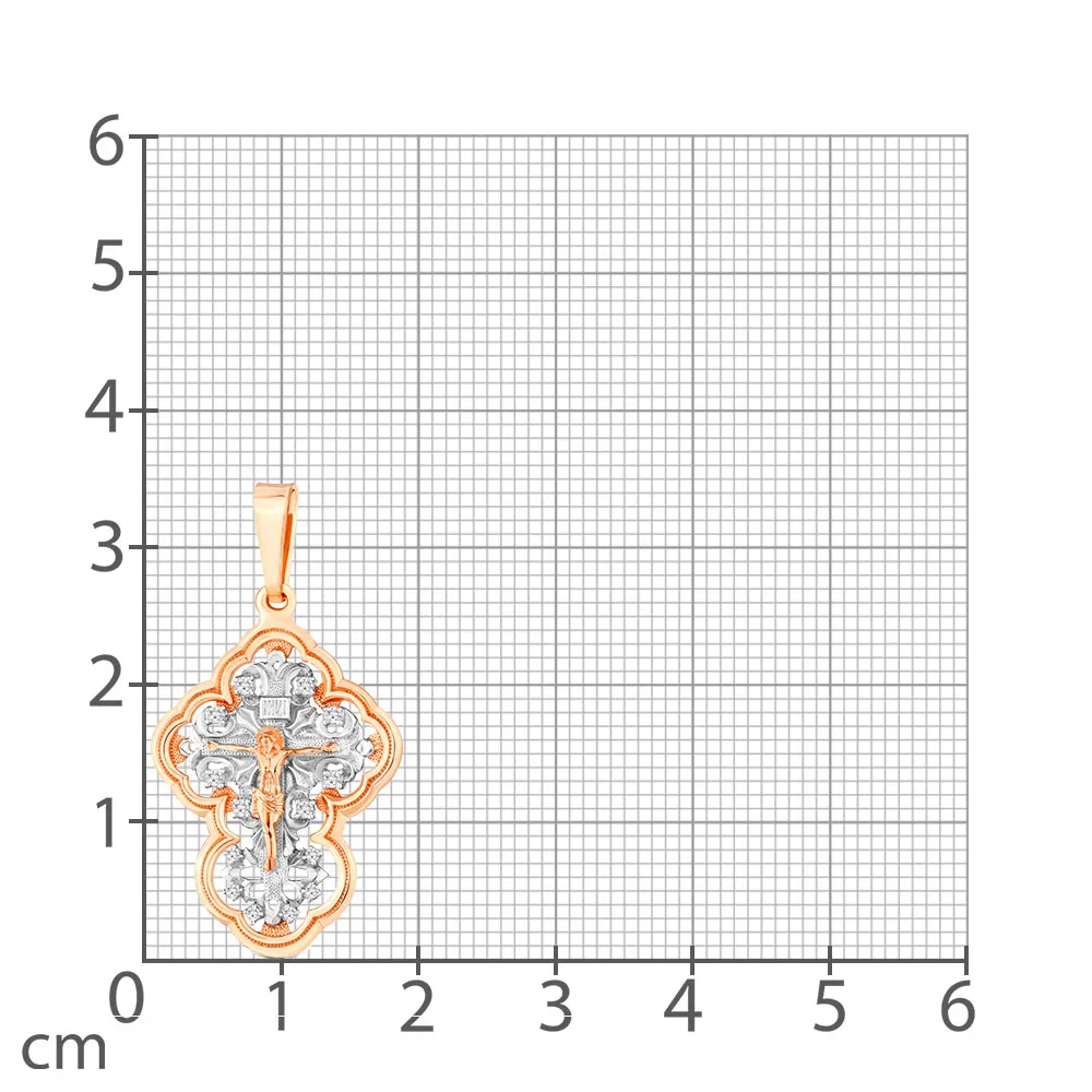 Cruce din aur roșu cu Cubic Zirconia Incolor