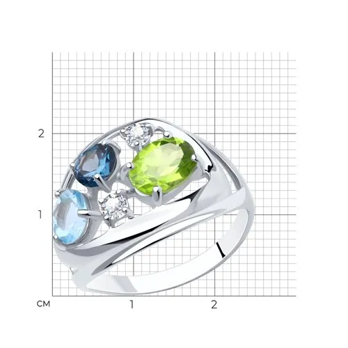 Inel din argint cu Cubic Zirconia Incolor, Topaz London și Topaz albastru