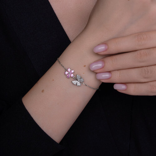 Brățară din argint  cu pietre Cubic Zirconia Incolor, Cubic Zirconia Roz