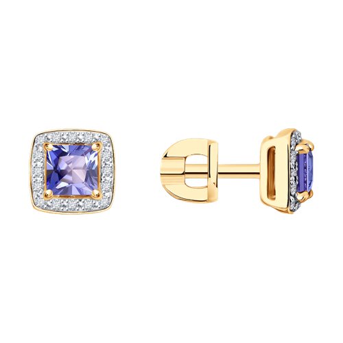 Cercei Pusete din aur roșu cu pietre Diamant, Tanzanit