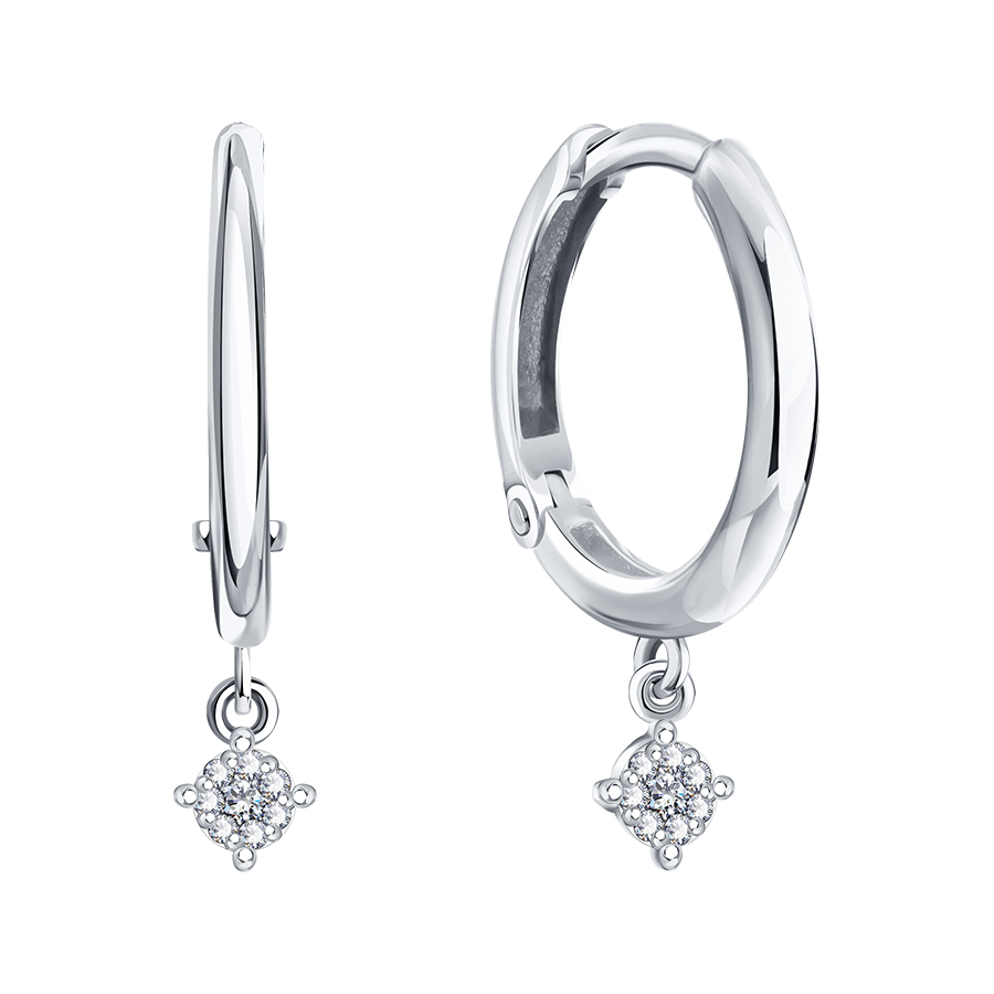 Серьги Конго из белого золота с камнями Бриллиант