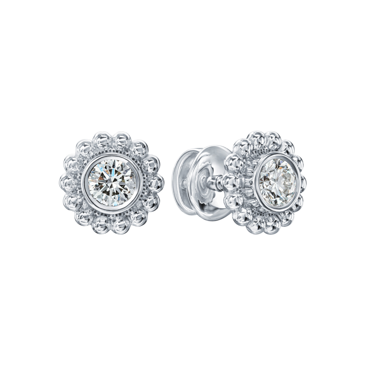 Серьги Пусеты из белого золота с камнями Бриллиант