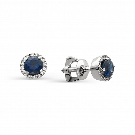 Cercei Pusete din aur alb cu pietre Diamant, Safir