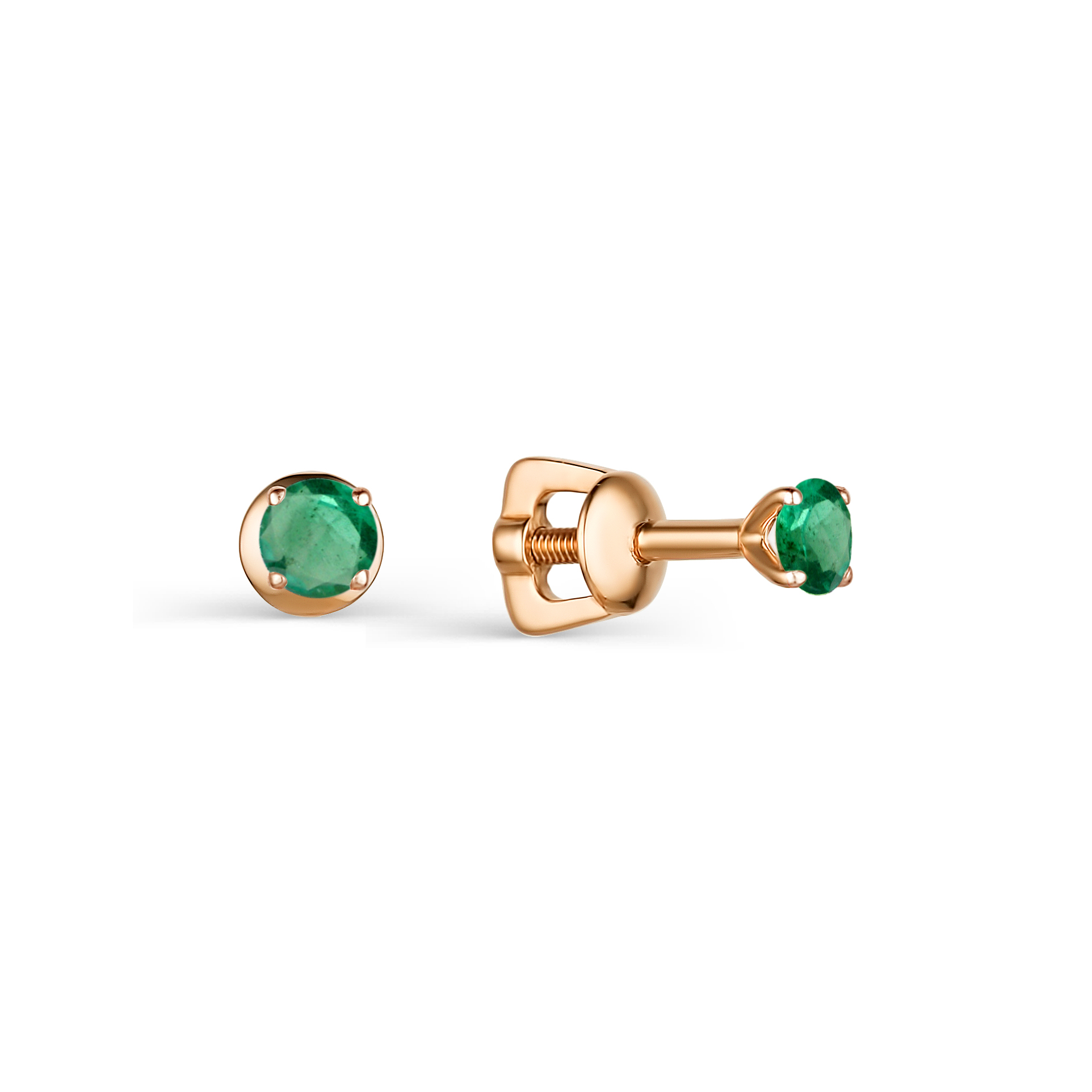 Cercei Pusete din aur roșu cu pietre Smarald