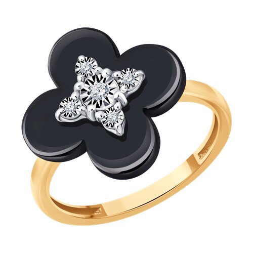 Кольцо из белого и красного золота с камнями Бриллиант, Керамика черная