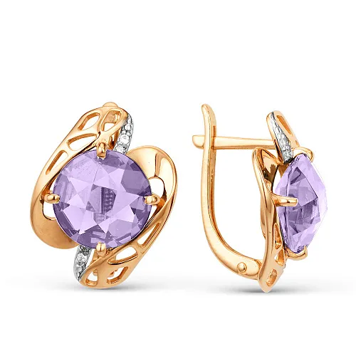 Cercei din aur roșu cu Cubic Zirconia Incolor, Ametist