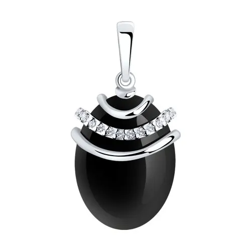 Pandantiv din argint cu Cubic Zirconia Incolor, Agat negru