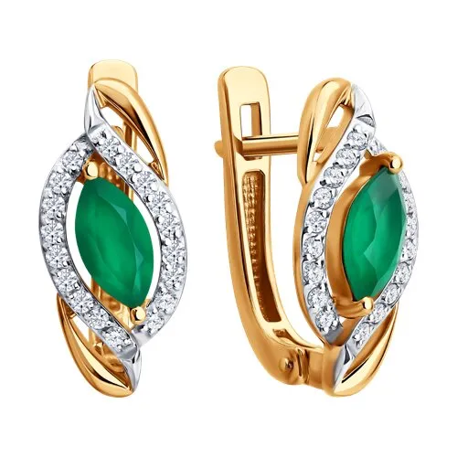 Cercei din aur roșu cu Cubic Zirconia Incolor, Agat verde