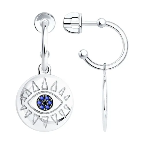 Cercei Pusete din argint cu Cubic Zirconia Negru, Cubic Zirconia Albastru Safir