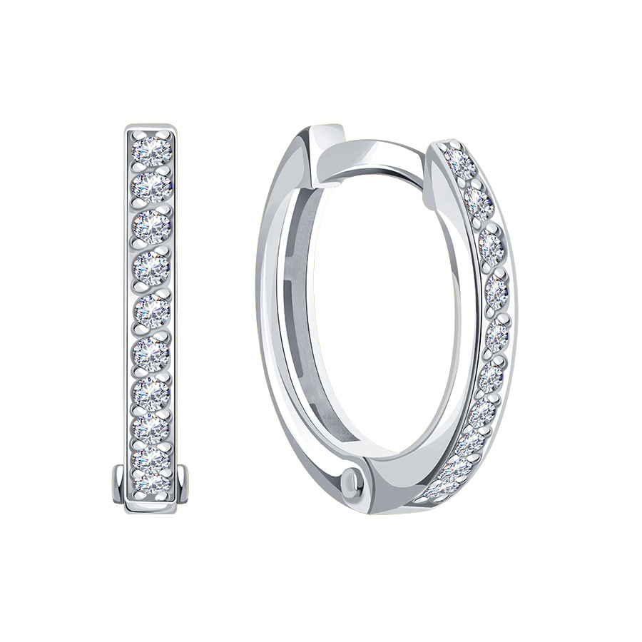 Cercei Creole din aur alb cu Cubic Zirconia Incolor
