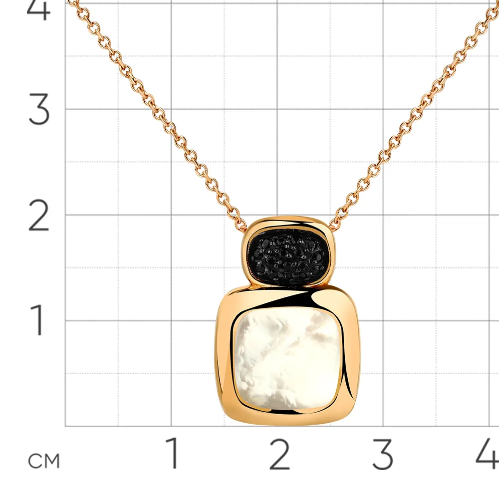Colier din aur roșu cu Cubic Zirconia Negru, Sidef Alb
