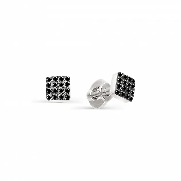 Cercei Pusete din aur alb cu Diamant negru