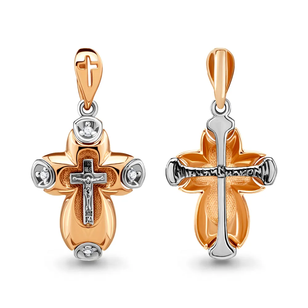 Cruce din aur roșu cu Cubic Zirconia Incolor